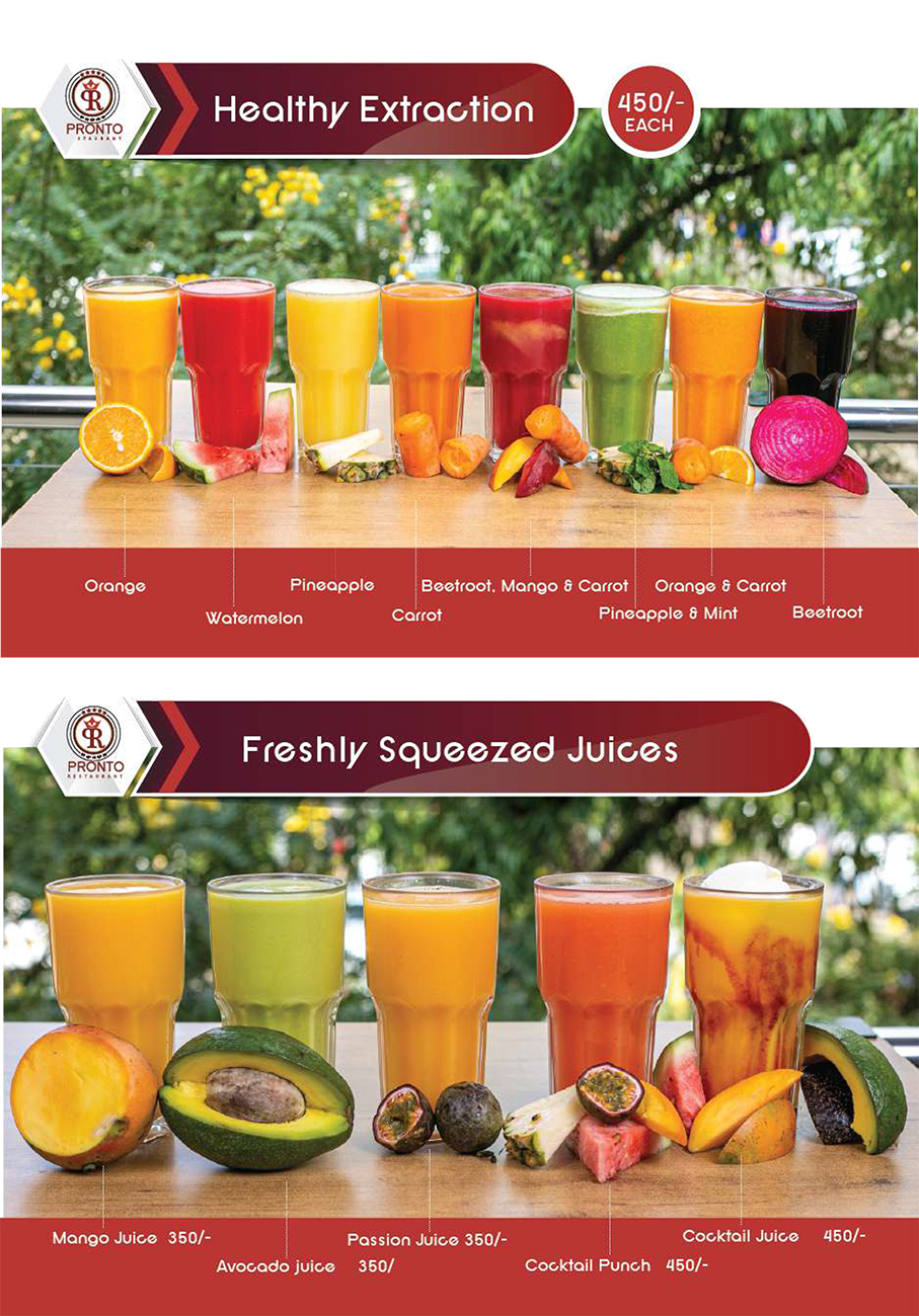 Pronto Restaurant Juices and Drinks